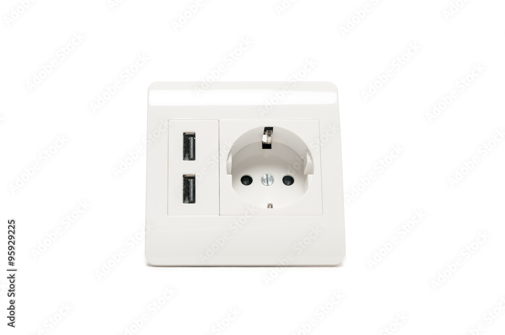 Modern power socket, with two usb charger ports. Modern power socket, with two usb charger ports.
