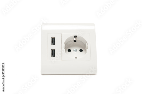 Modern power socket, with two usb charger ports.