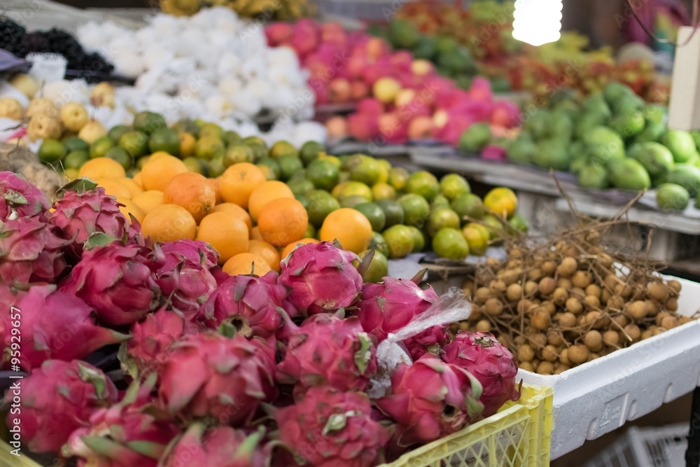tropical fruits at market in bali / fruits shop