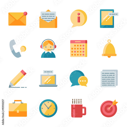 Office vector icons set flat style