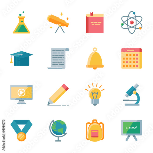 Science and education vector icons set flat style