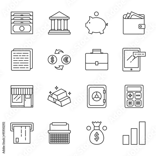 Finance and marketing vector icons set modern line style