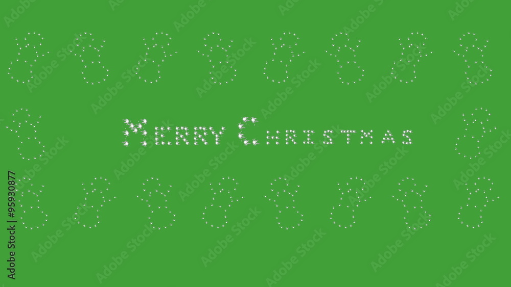Merry Christmas greeting with Christmas icons snowmen dancing on green screen. Merry Christmas greeting with Christmas icons snowmen dancing on green screen.