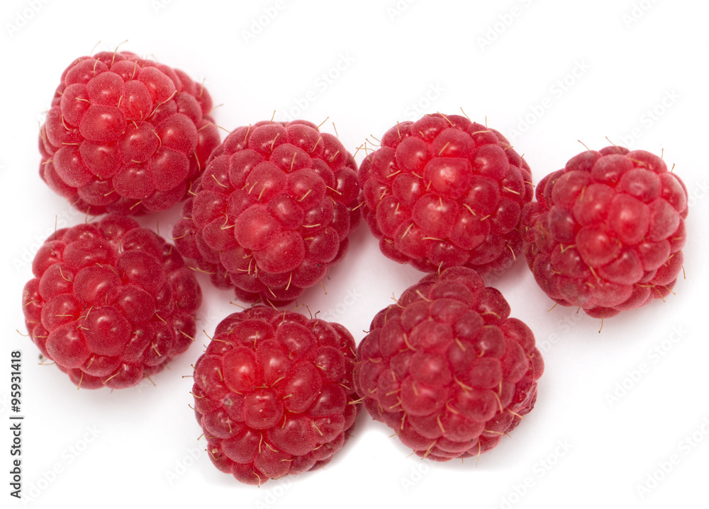 ripe raspberries on a white background ripe raspberries on a white background