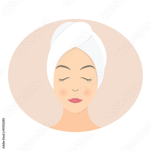 Flat design of a woman with towel in spa. Vector illustration