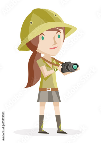 mujer de safari con cámara de fotos