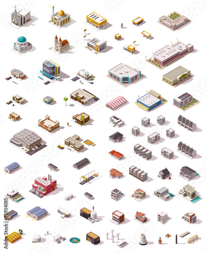 Obraz na płótnie Vector isometric buildings set w salonie