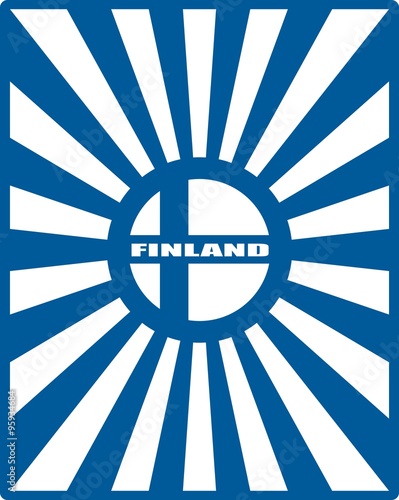 finland flag on sun rays backdrop