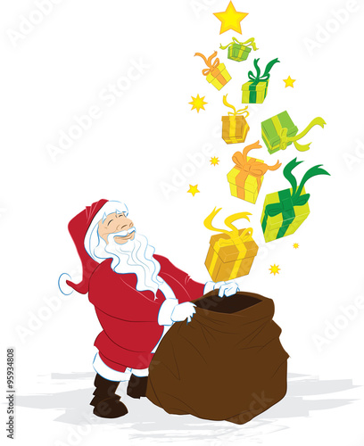 Papai Noel observa vários presentes flutuando a partir do seu saco / Santa Claus observes floated several gifts from his bag (ID: 95934808)