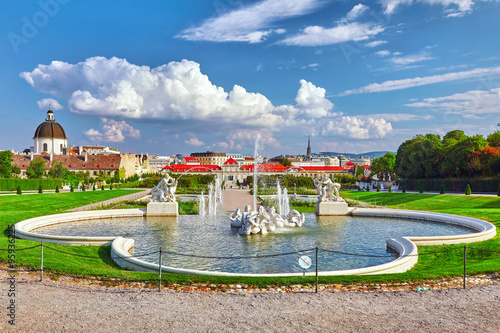 Upper Belvedere.Beautiful fountains in complex Belvedere.Vienna.