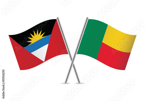 Antigua and Barbuda and Benin flags. Vector illustration.