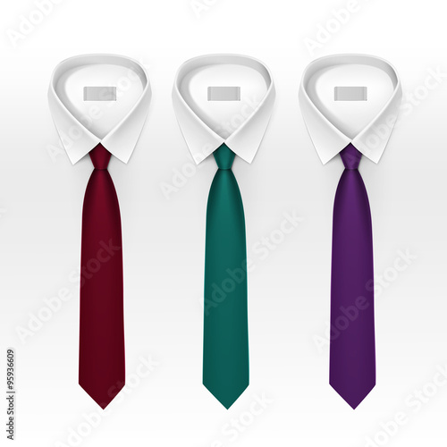 Set of Tied Striped Colored Silk Ties and Bow Ties Collection Vector Realistic Illustration Isolated on White Background