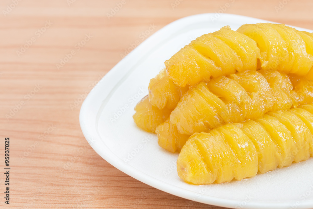 Banana boiled with syrup (Thai dessert). Banana boiled with syrup (Thai dessert).