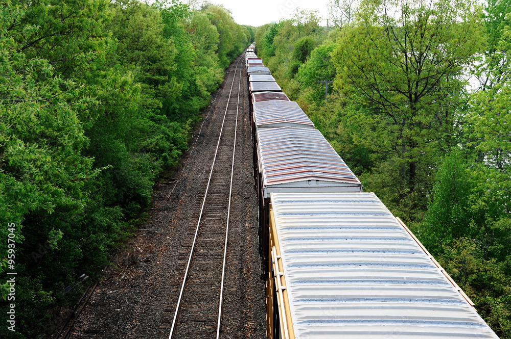 high angle view of train cars in rural area