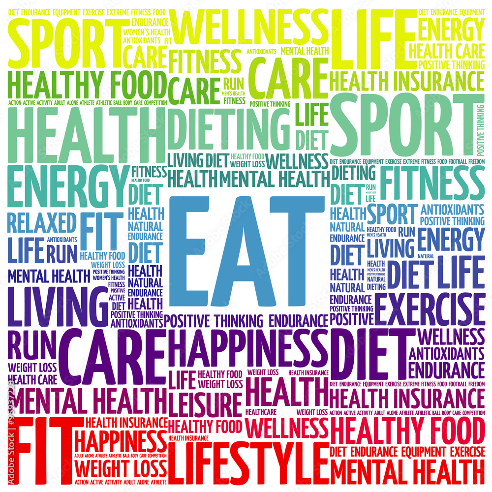 EAT word cloud background, health concept EAT word cloud background, health concept