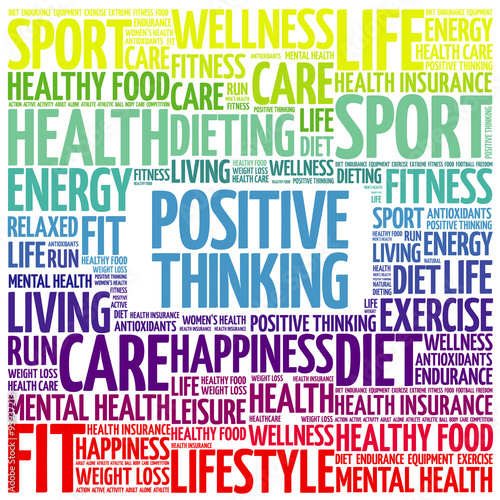 Positive thinking word cloud background, health concept