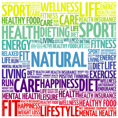 NATURAL word cloud background, health concept