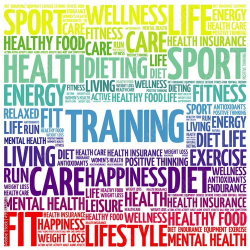 TRAINING word cloud background, health concept