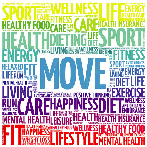 MOVE word cloud background, health concept