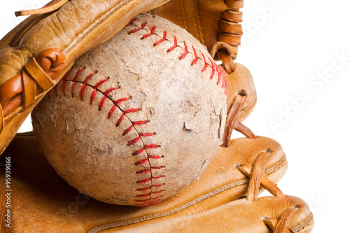 baseball in mitt isolated