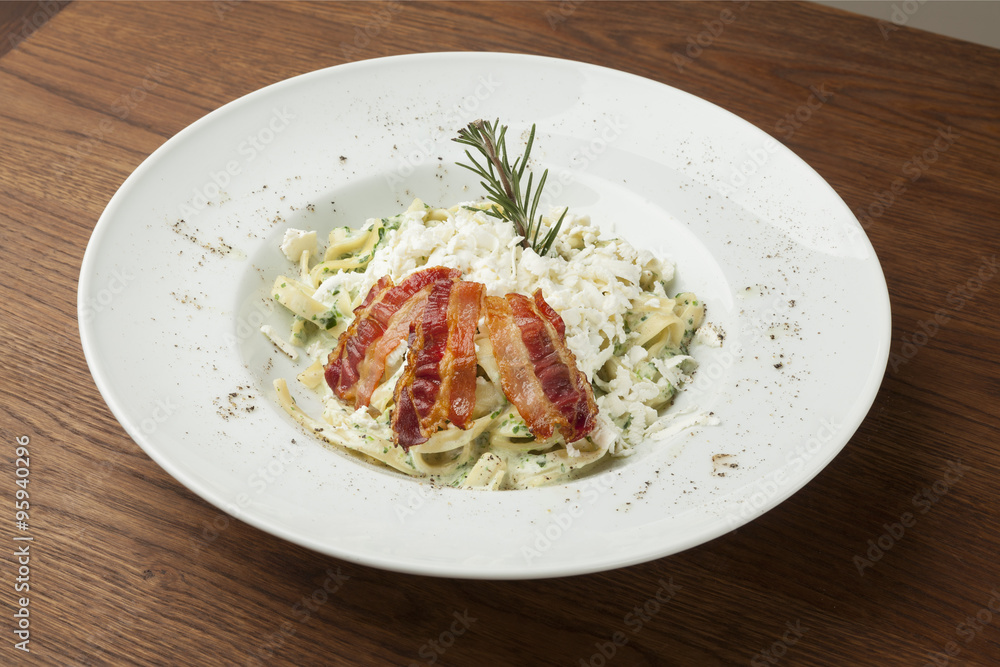 pasta with cheese and fried bacon pasta with cheese and fried bacon