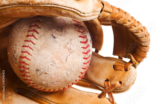 softball in mitt isolated