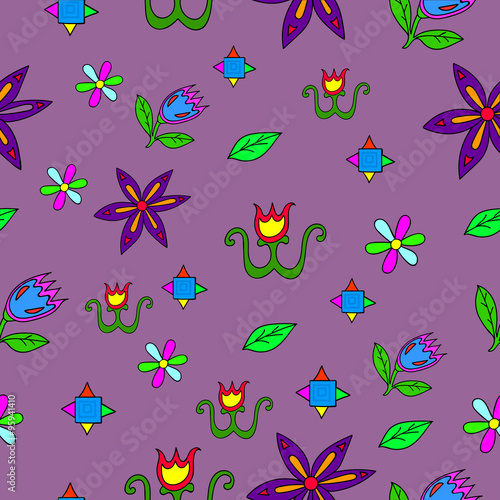 Repeating patterns on a purple background
