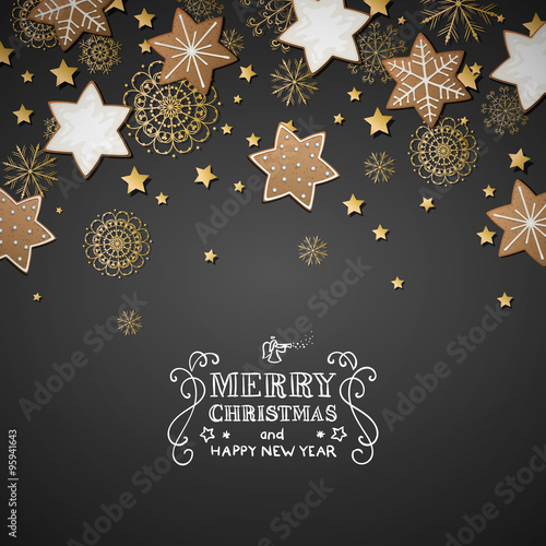 Bild auf Leinwand Vector Illustration of a Christmas Greeting Card with Cookies