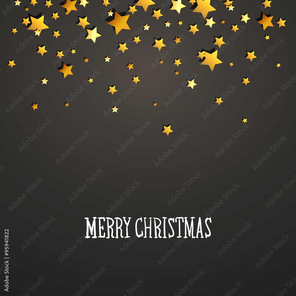 Vector Illustration of a Decorative Christmas Background with Golden Stars