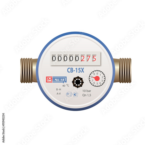 Photorealistic water meter on white background