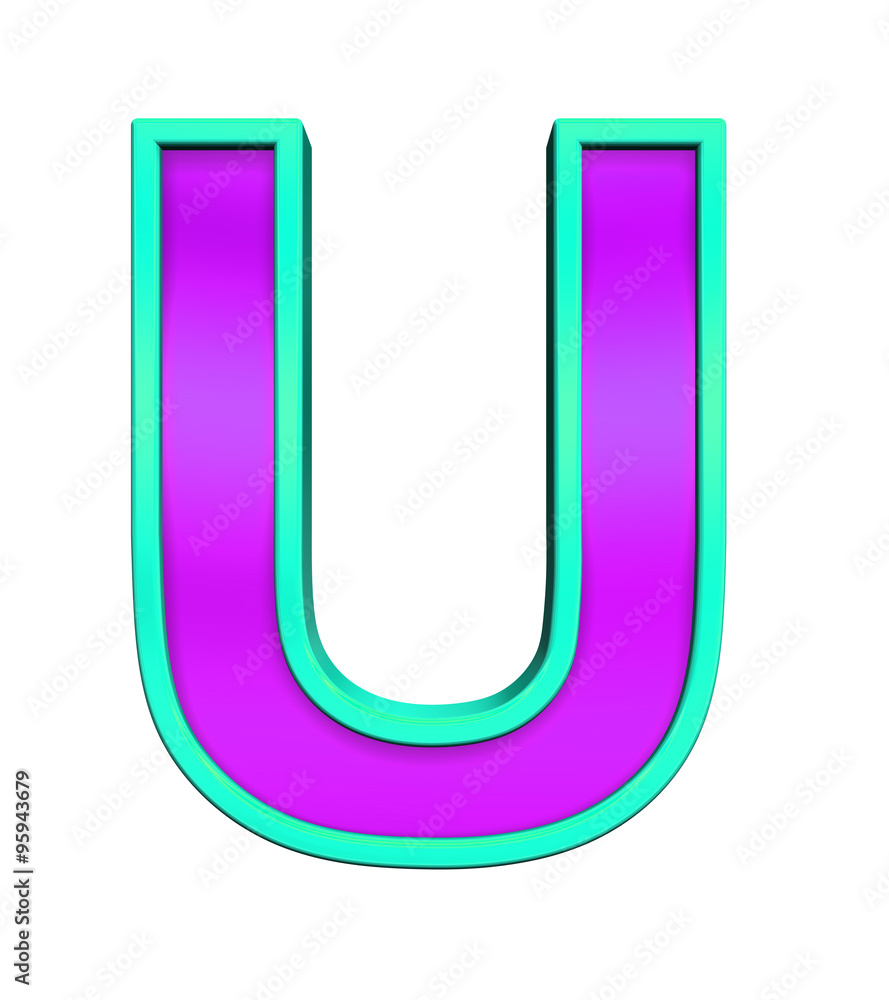One letter from purple glass with blue frame alphabet set, isolated on white. Computer generated 3D photo rendering. One letter from purple glass with blue frame alphabet set, isolated on white. Computer generated 3D photo rendering.