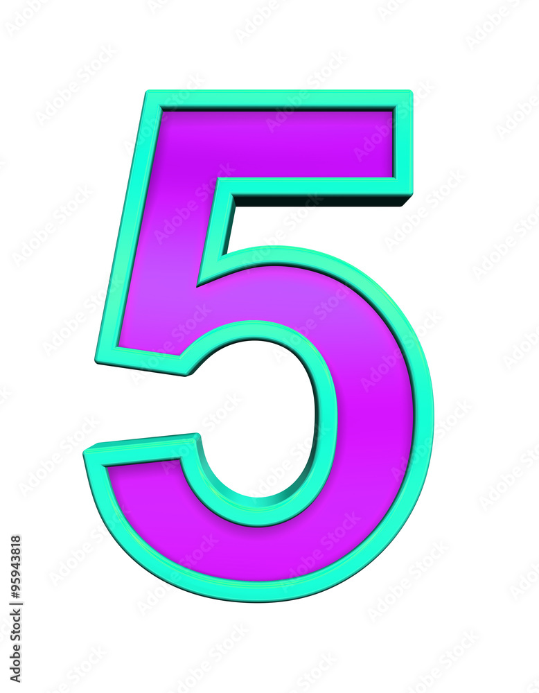 One digit from purple glass with blue frame alphabet set, isolated on white. Computer generated 3D photo rendering. One digit from purple glass with blue frame alphabet set, isolated on white. Computer generated 3D photo rendering.