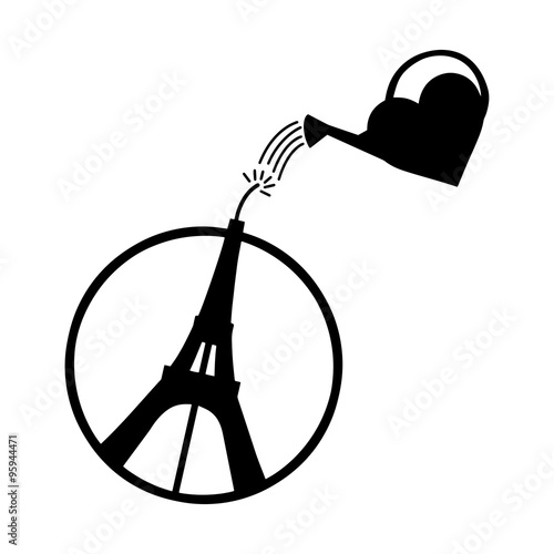 illustration vector of Eiffel Towerin circle with heart shape wa
