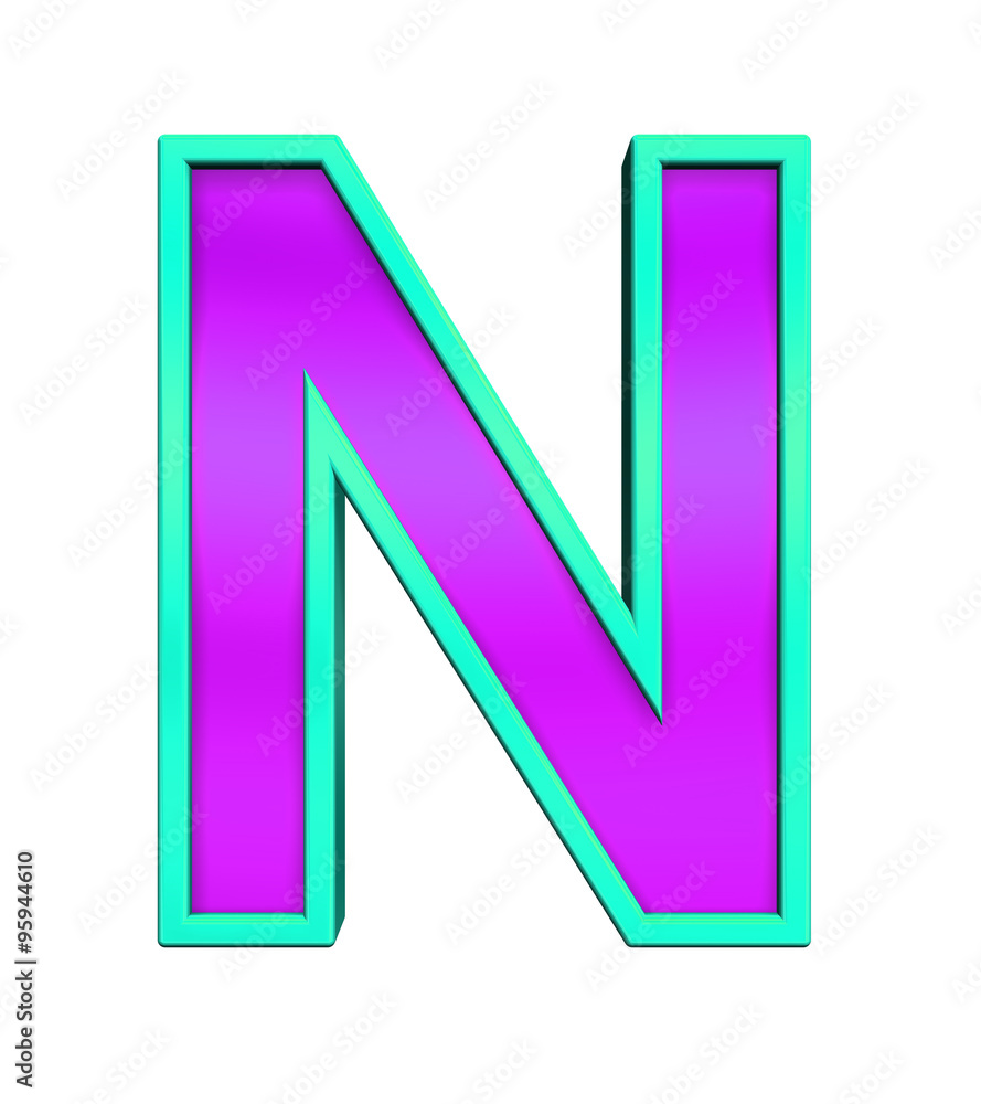 One letter from purple glass with blue frame alphabet set, isolated on white. Computer generated 3D photo rendering. One letter from purple glass with blue frame alphabet set, isolated on white. Computer generated 3D photo rendering.