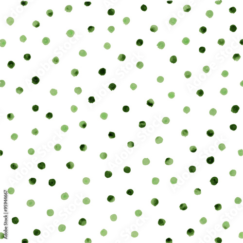 Pattern with dark green painted dots. Watercolor effect. Vector illustration.