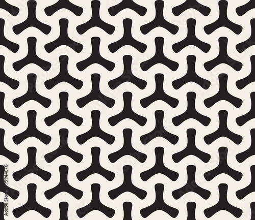 Vector Seamless Black and White Geometric Rounded Tripod Shapes Pattern