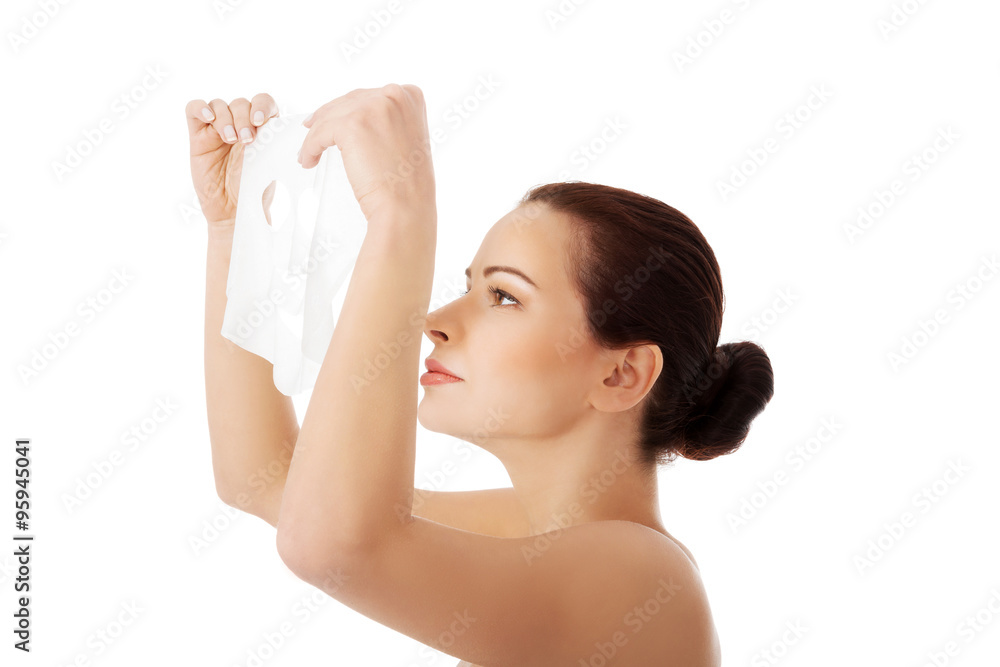 Beautiful woman with collagen mask. Beautiful woman with collagen mask.