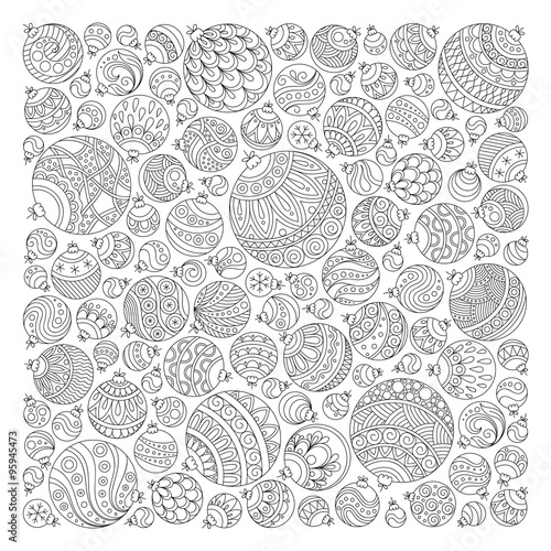 Pattern for coloring book. Christmas hand-drawn decorative eleme