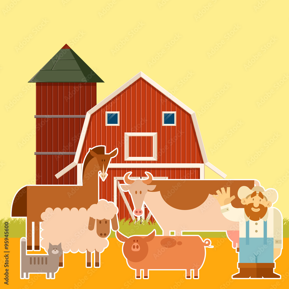 Farm banner with flat animals Farm banner with flat animals