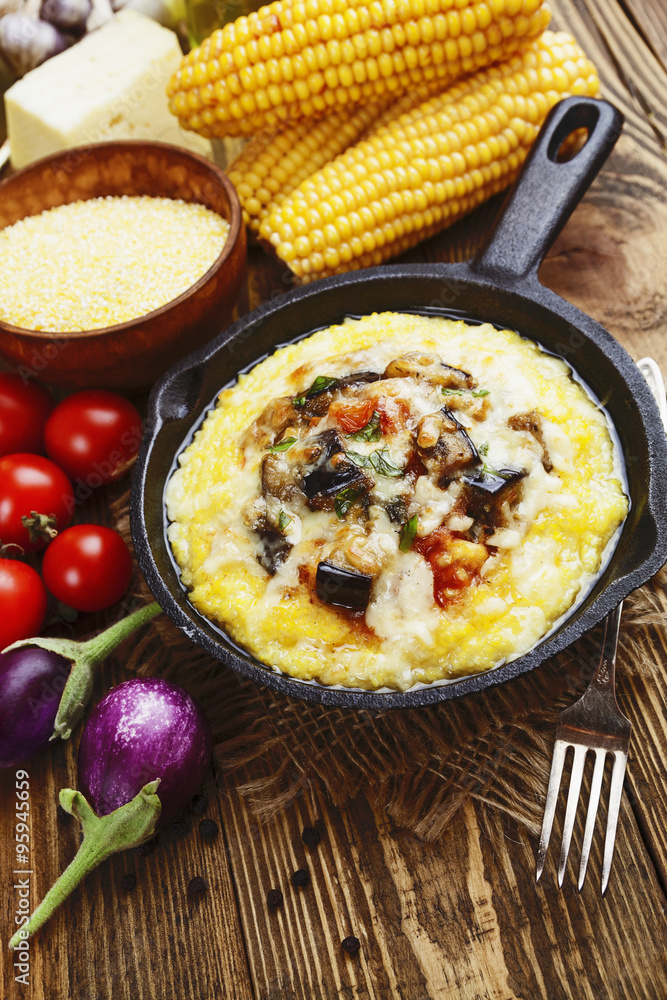Polenta baked with vegetables and cheese Polenta baked with vegetables and cheese