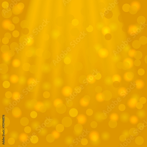 Festive golden square background with beams and bokeh