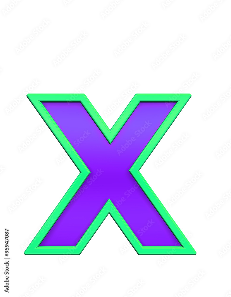 One lower case letter from violet glass with green frame alphabet set, isolated on white. Computer generated 3D photo rendering. One lower case letter from violet glass with green frame alphabet set, isolated on white. Computer generated 3D photo rendering.