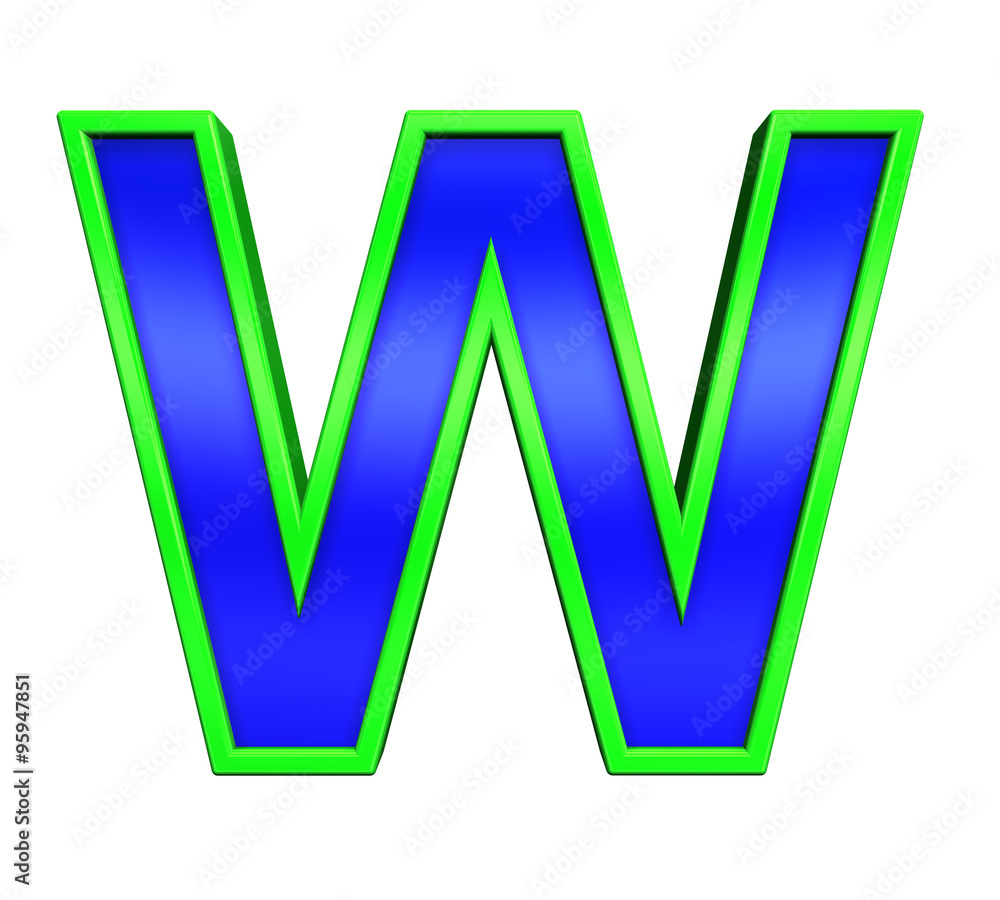 One letter from blue glass with green frame alphabet set, isolated on white. Computer generated 3D photo rendering. One letter from blue glass with green frame alphabet set, isolated on white. Computer generated 3D photo rendering.