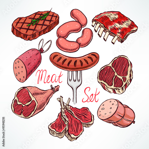 colorful set of meat products