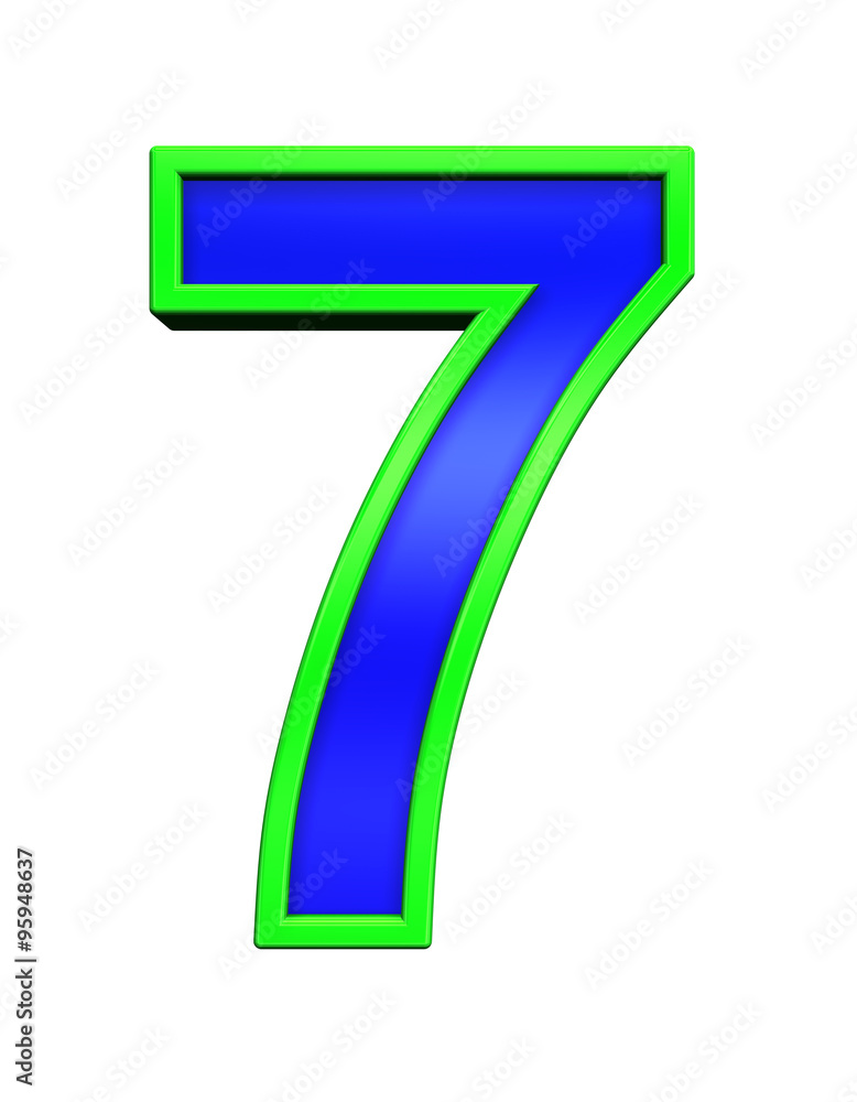 One digit from blue glass with green frame alphabet set, isolated on white. Computer generated 3D photo rendering. One digit from blue glass with green frame alphabet set, isolated on white. Computer generated 3D photo rendering.