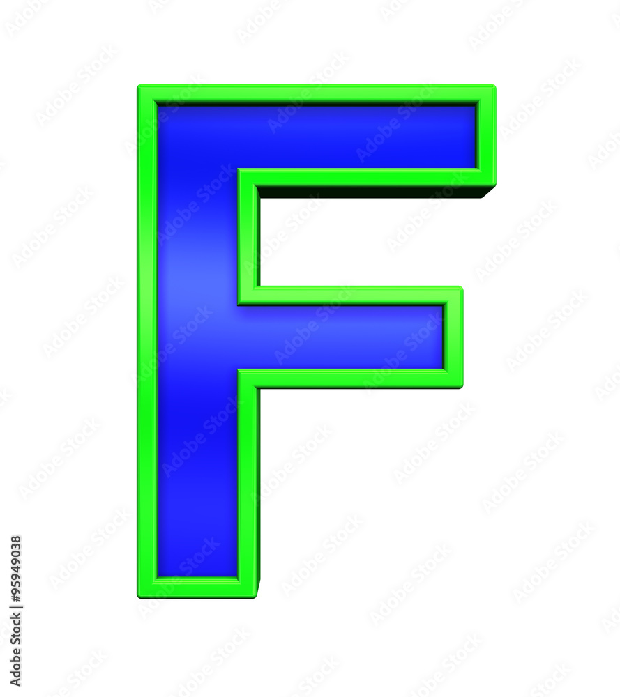 One letter from blue glass with green frame alphabet set, isolated on white. Computer generated 3D photo rendering. One letter from blue glass with green frame alphabet set, isolated on white. Computer generated 3D photo rendering.