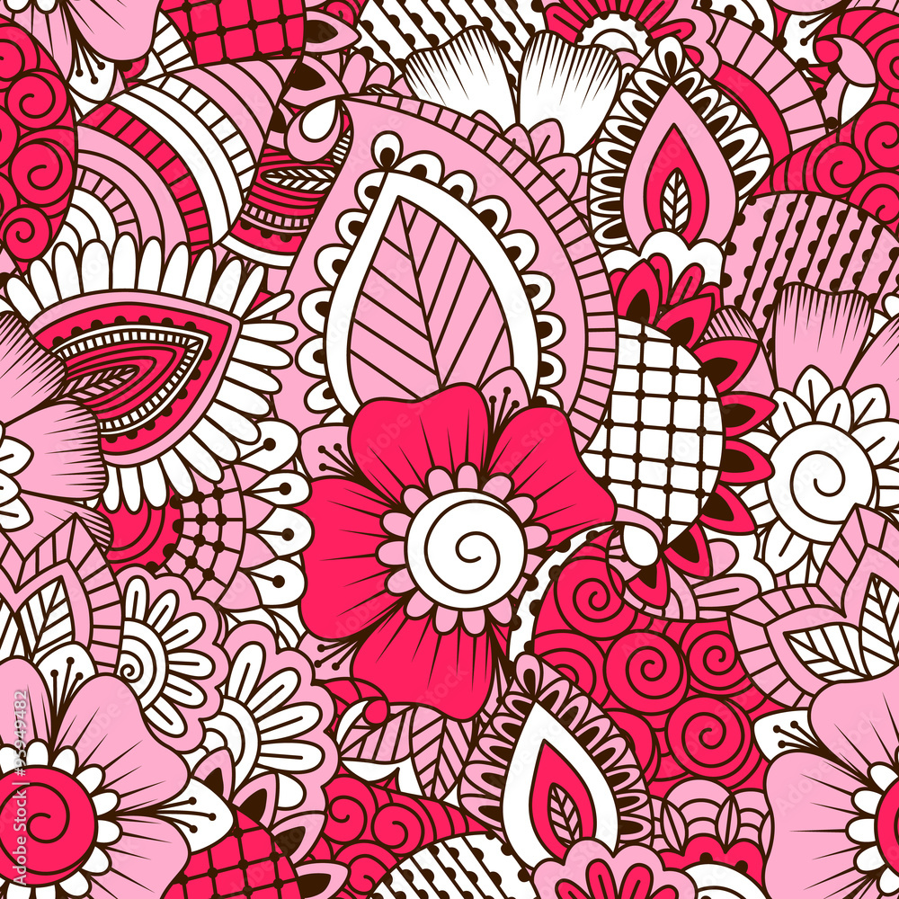 Fototapeta premium Hand drawn seamless pattern with floral elements. 