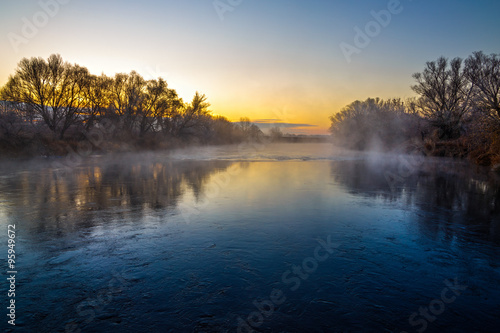 Morning mist over the river Don. Photographed in Russia.