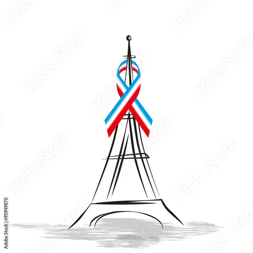 Eiffelturm in Paris mit Trauer-Schleife 