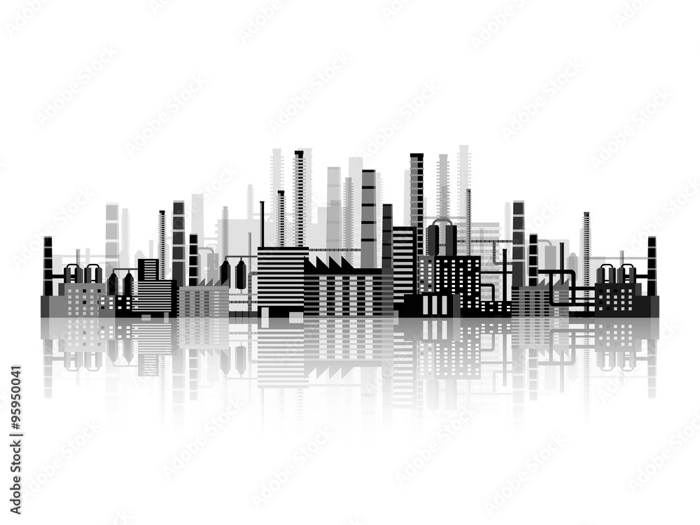 Vector illustration. Industry. Power plant. Factory. Industrial silhouettes. Engineering, construction. Gas and oil
